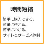 時間短縮　簡単に購入できる、簡単に使える、簡単にわかる、サイトとサービス体制